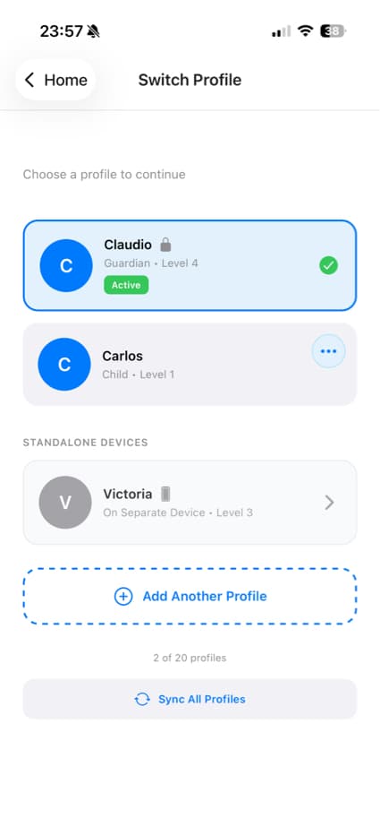 Parent dashboard screenshot